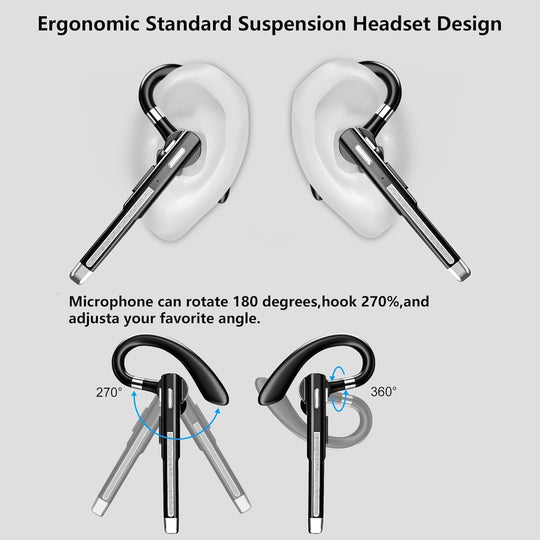 Signle Ear Bluetooth Headphone Bluetooth Headphone Wireless W Mouthside Microphone for Call Center, Driving, Meeting, Office Work for Crystal Clear Hands-Free Communications (Headphone Black Only)