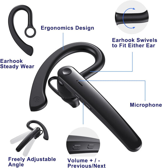 Signle Ear Bluetooth Headphone Bluetooth Headphone Wireless W Mouthside Microphone for Call Center, Driving, Meeting, Office Work for Crystal Clear Hands-Free Communications (Headphone Black Only)